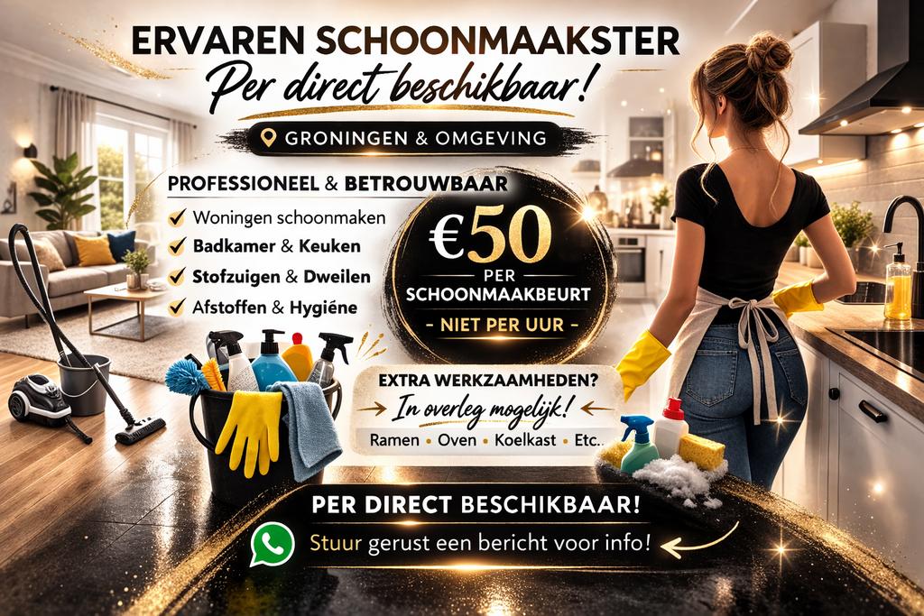 Ervaren schoonmaakster – per direct beschikbaar (Groningen), Vanaf 10 jaar, Overige vormen