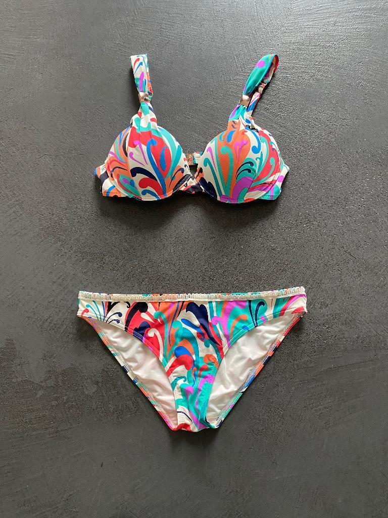 K77 Triumph mt. 36/75C beugel-bikini slip+top gebr.wit/blauw, Kleding | Dames, Badmode en Zwemkleding, Blauw, Ophalen of Verzenden