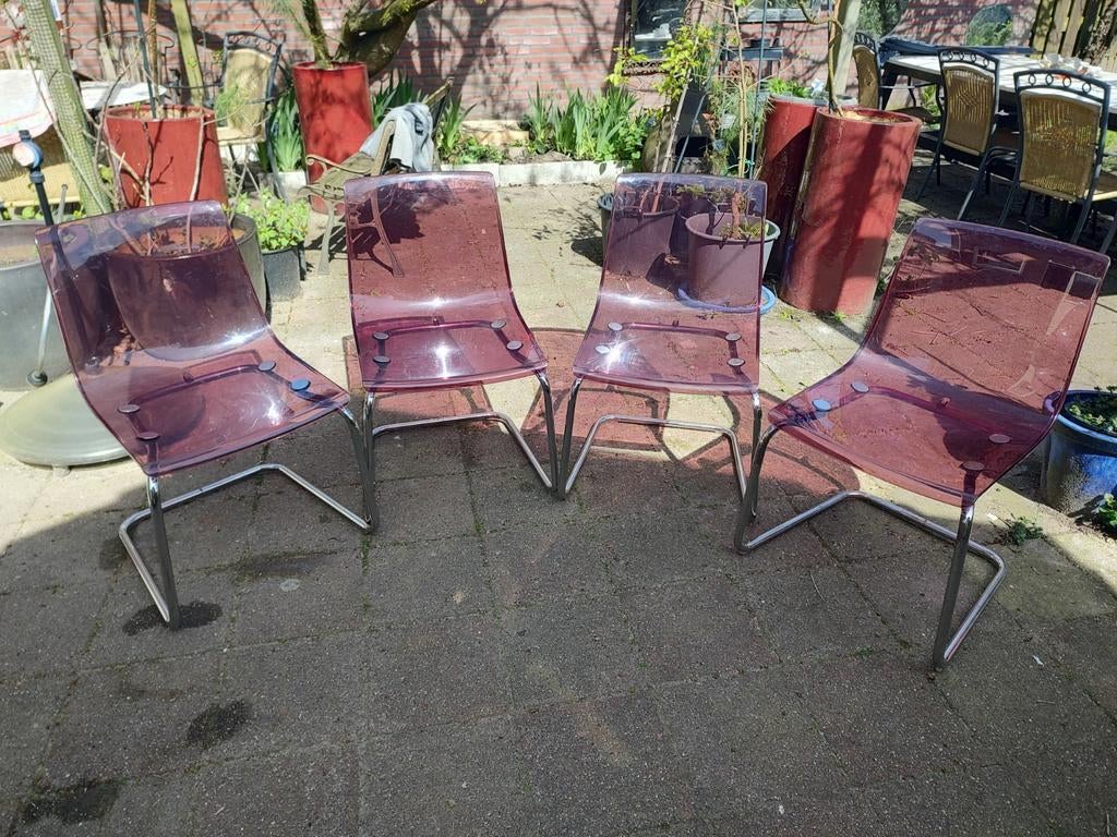 Ikea Tobias stoelen - 4 stuks, transparant paars, Huis en Inrichting, Ophalen, Gebruikt, Overige kleuren, Vier