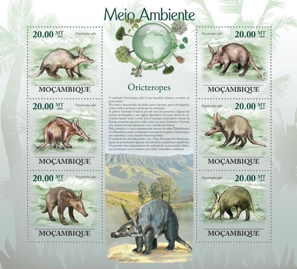 MOZAMBIQUE 10 - Dieren: zoogdieren (aardvark), Ophalen of Verzenden, Postfris, Dier of Natuur