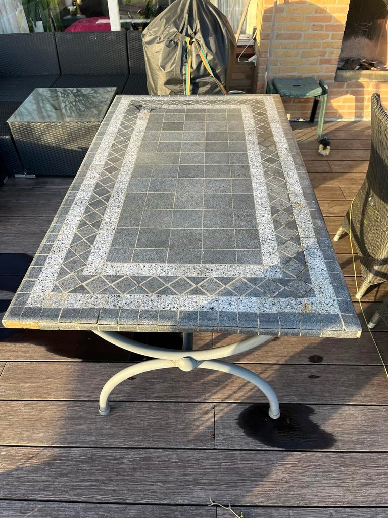 Mooie tuintafel terrazzo/mozaiek 160x90cm, Tuin en Terras, Tuintafels, Gebruikt, Rechthoekig, Overige materialen, Ophalen