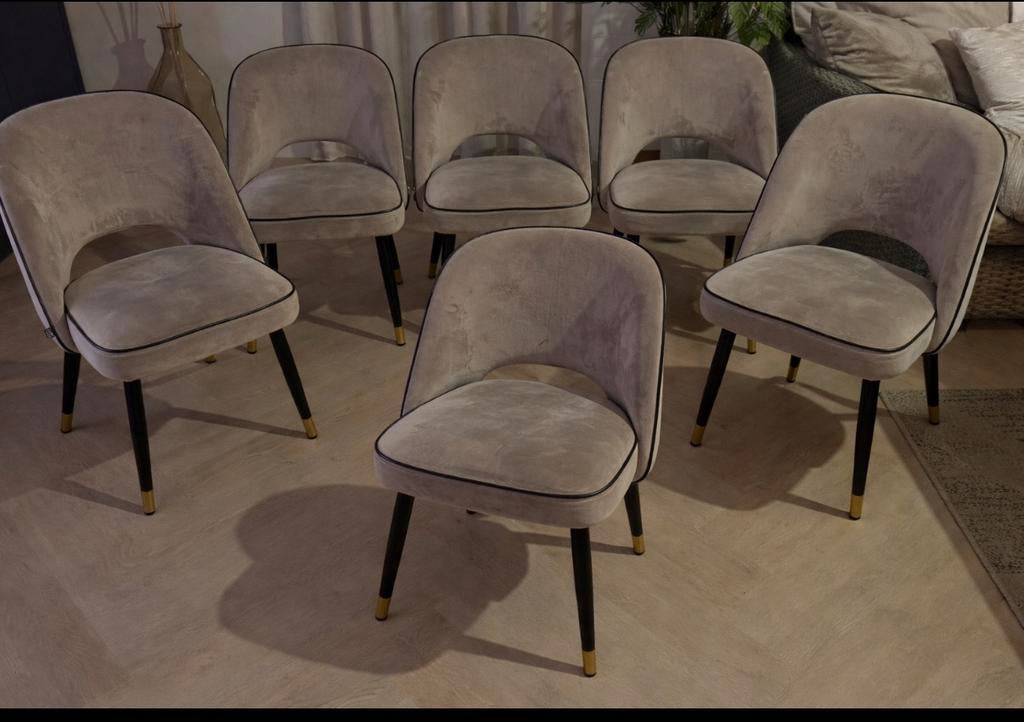 6 Eichholtz Cliff Savona Greige Eettafelstoelen, Ophalen, Gebruikt, Overige kleuren, Stof