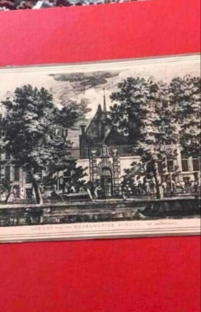 Doorluchtige school tot Amsterdam, Met tekst, Stadsgezicht, Ophalen of Verzenden, Gravure