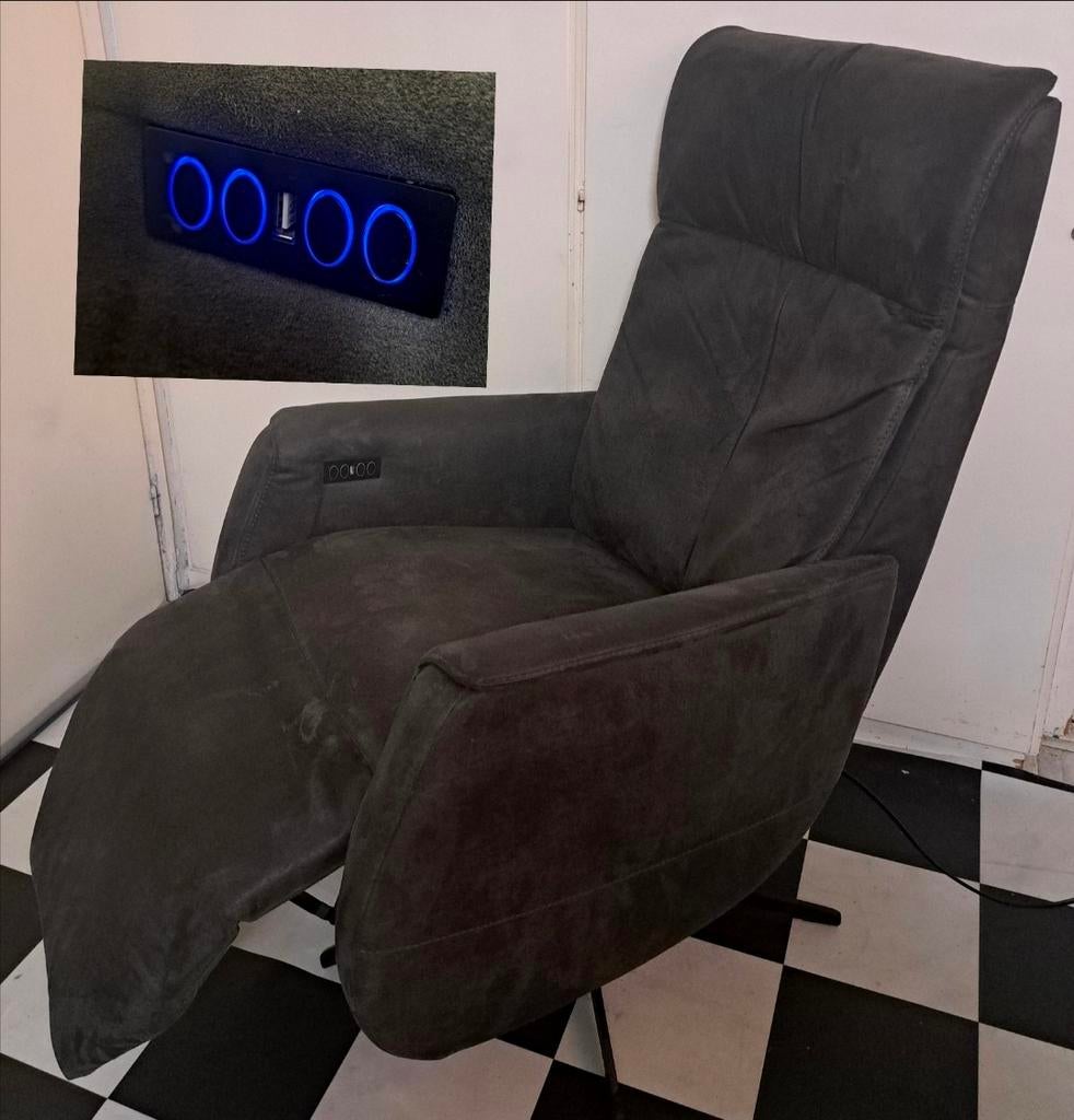 Elektrische Relaxfauteuil Lazy - Bull Antraciet leer + USB, Huis en Inrichting, Fauteuils, Ophalen, Zo goed als nieuw, Leer