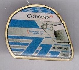 Consors race helm PIN ( BLAD5_535 ), Verzenden, Zo goed als nieuw, Sport, Speldje of Pin