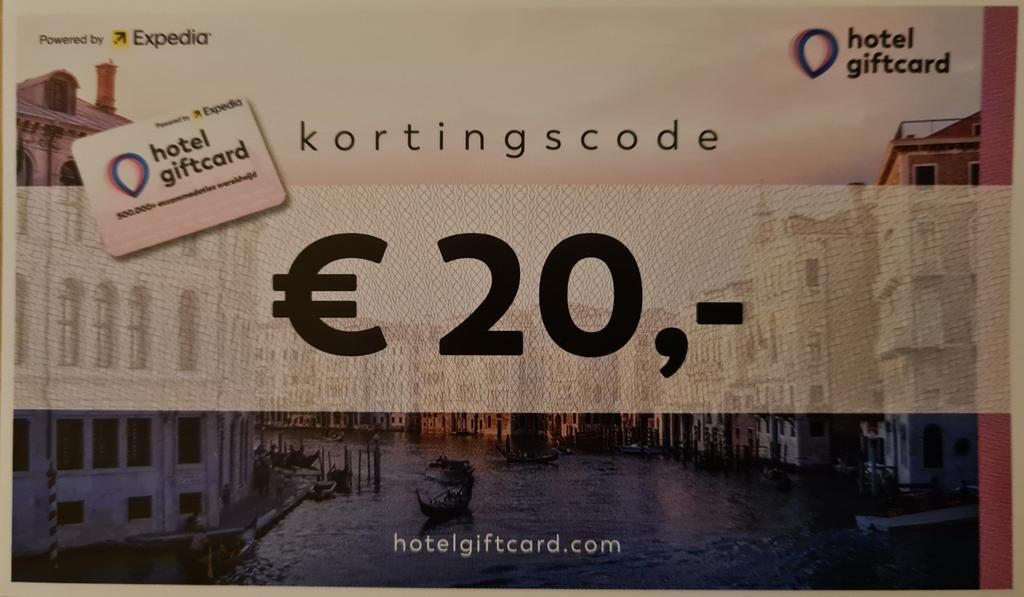Hotel giftcard € 20 korting, Eén persoon, Kortingsbon, Overige typen