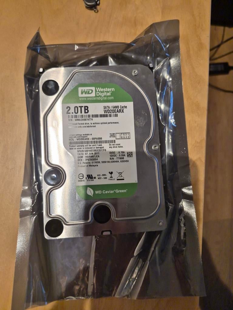 2TB WD harddisk WD20EARX (2 Beschikbaar), Computers en Software, Intern, Server, Zo goed als nieuw, 2 tb