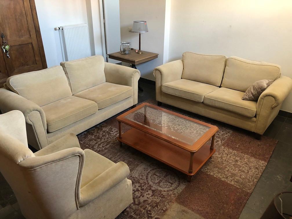 2x DURE Stoffen BANKSTEL BANK ZETEL + 1x FAUTEUIL Flamant, Ophalen, Gebruikt, Wilms, 75 tot 100 cm