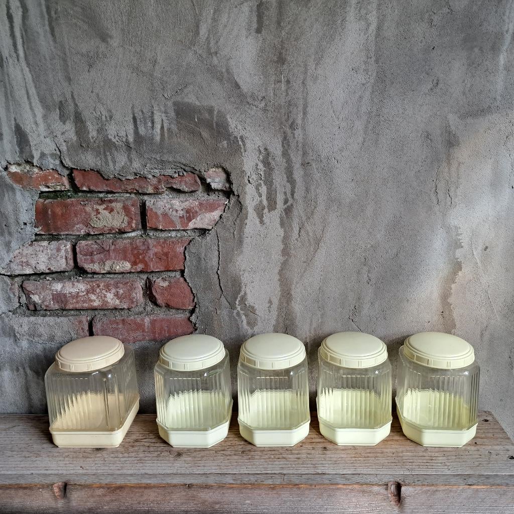 5x Vintage oude kunststof voorraadpot voorraadbus '50 Etage3, Gebruikt, ., Ophalen of Verzenden, .