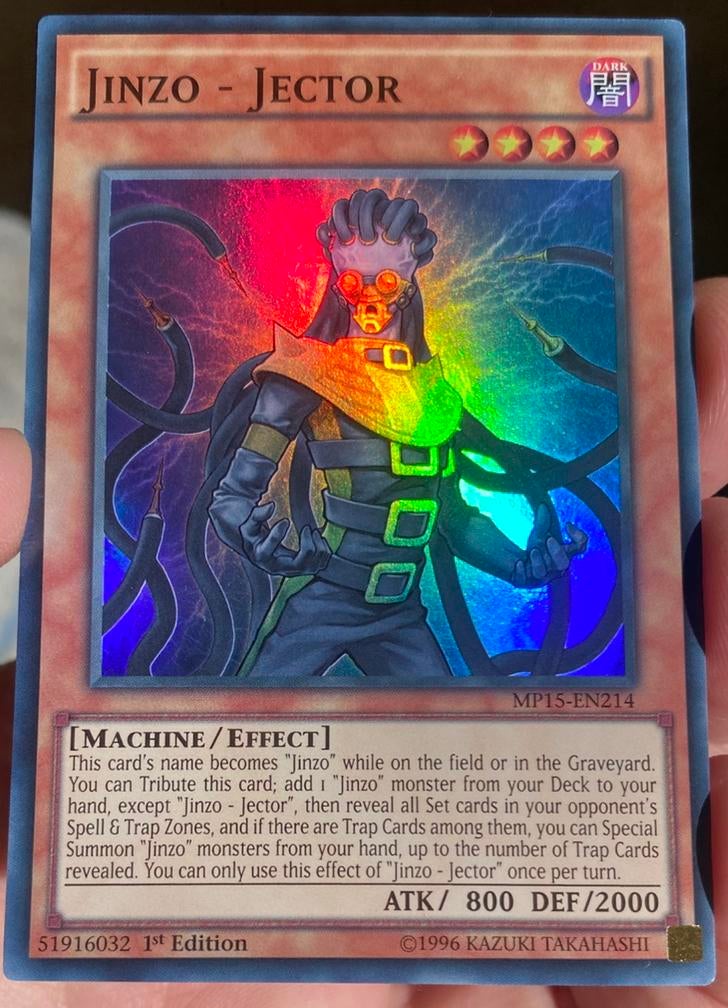 Yu-Gi-Oh! Jinzo - Jector MP15 1st Edition !, Hobby en Vrije tijd, Verzamelkaartspellen | Yu-gi-Oh!, Ophalen of Verzenden, Zo goed als nieuw