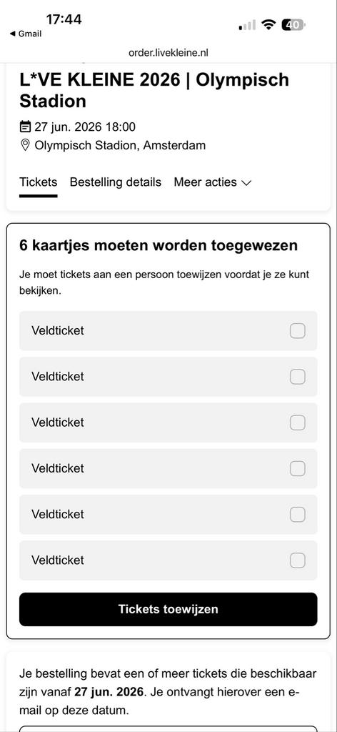 Veldticket L*VE KLEINE 2026 27 juni Olympisch Stadion, Tickets en Kaartjes, Eén persoon, Juni