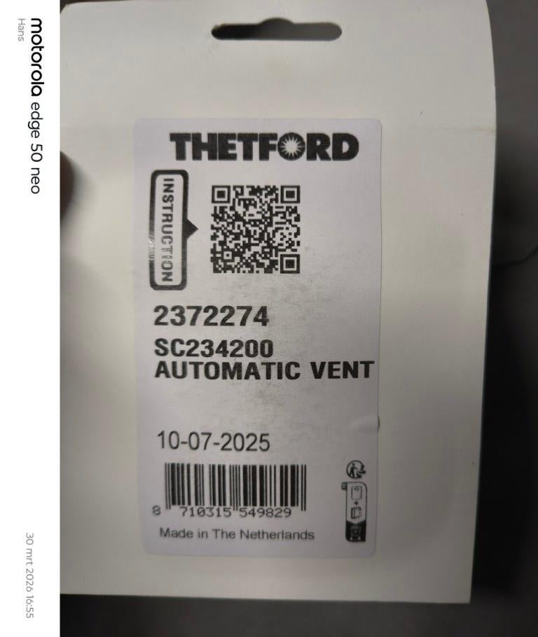 Automatisch ontluchtingsventiel Thetford 2372274, Ophalen of Verzenden, Nieuw