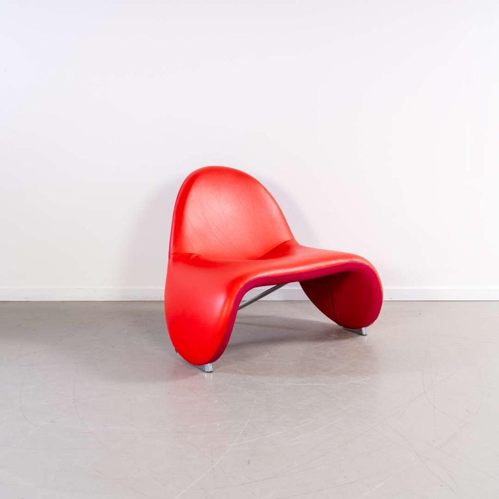 Leolux Sella Fauteuil Rood/Roze – Leer, Niet ingevuld, Niet ingevuld, Ophalen of Verzenden, Zo goed als nieuw