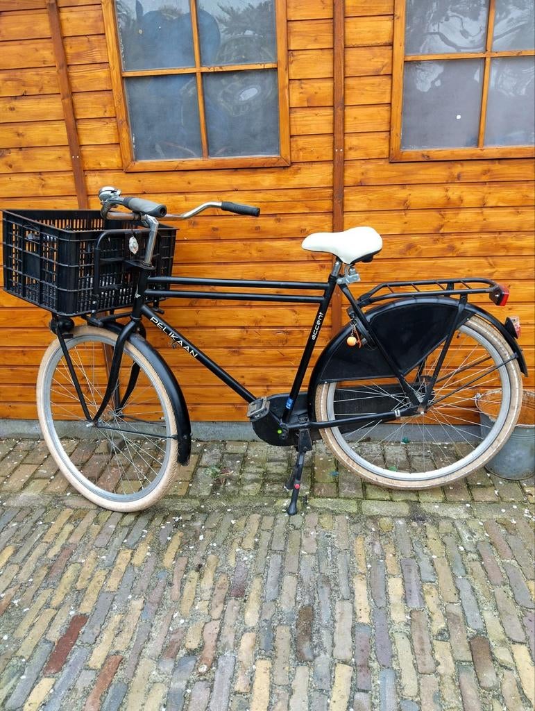 Opafiets Transportfiets Zwart 28 inch met Krat, Fietsen en Brommers, 53 tot 57 cm, Ophalen, Gebruikt, Overige merken