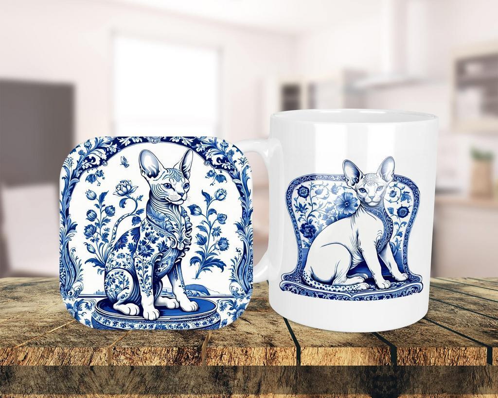 Sphynx Delfts Blauw set onderzetter + mok, Ophalen of Verzenden, Nieuw, Overige stijlen, Kop(pen) en/of Schotel(s)
