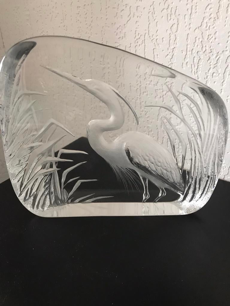 Glazen Reiger, Zwaar!  Gesigneerd., Ophalen of Verzenden