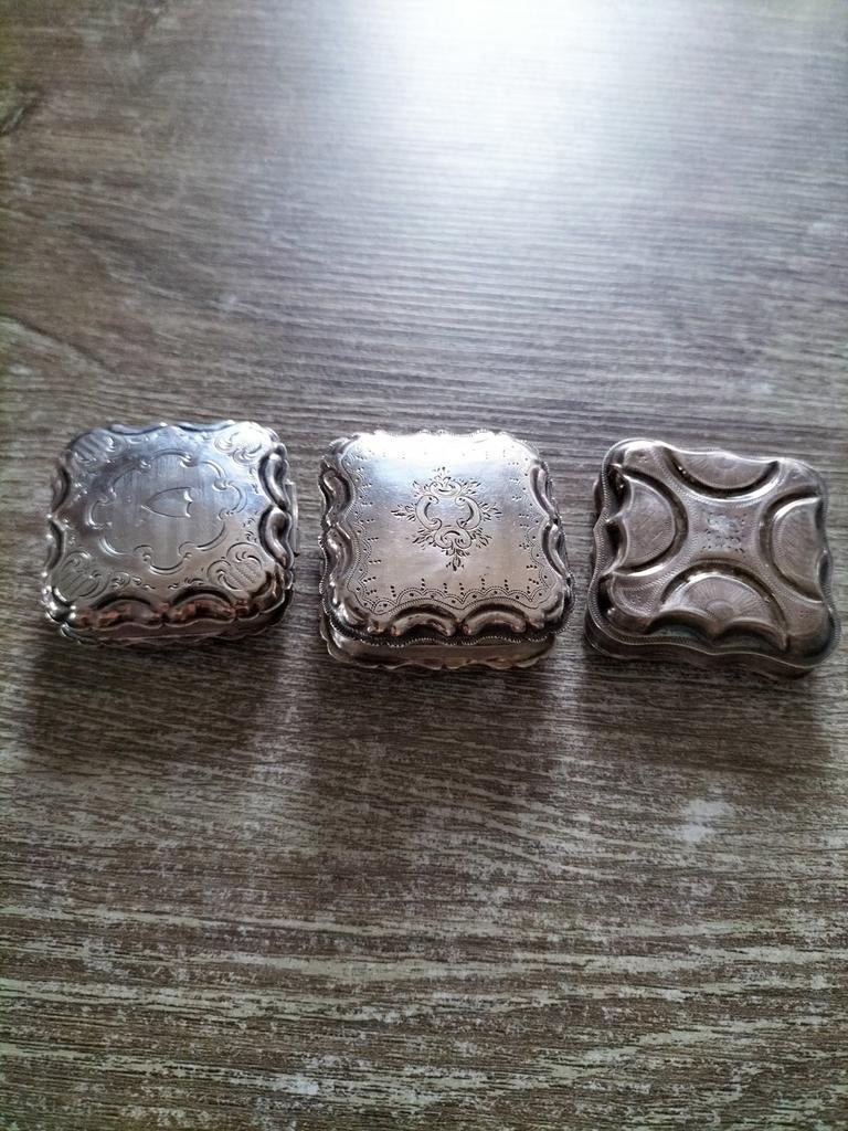 3 antieke zilveren pepermunt doosjes, Ophalen of Verzenden