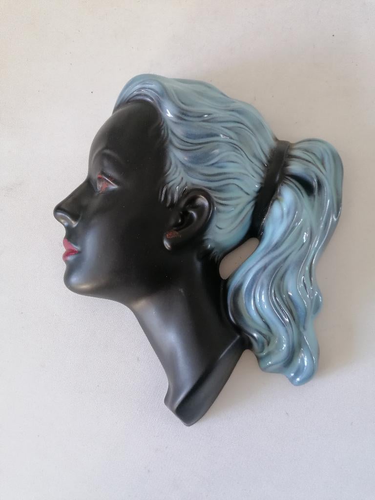 vintage keramiek Cortendorf wandhoofd van een vrouw 25x21 cm, Antiek en Kunst, Antiek | Keramiek en Aardewerk, Ophalen of Verzenden