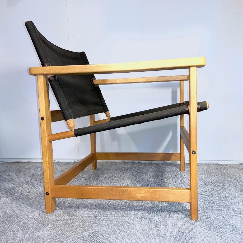 Safari stoel Hyllinge Møbler Denemarken hout canvas 70s, Huis en Inrichting, Fauteuils, Gebruikt, Hout, Stof, 50 tot 75 cm, Minder dan 75 cm