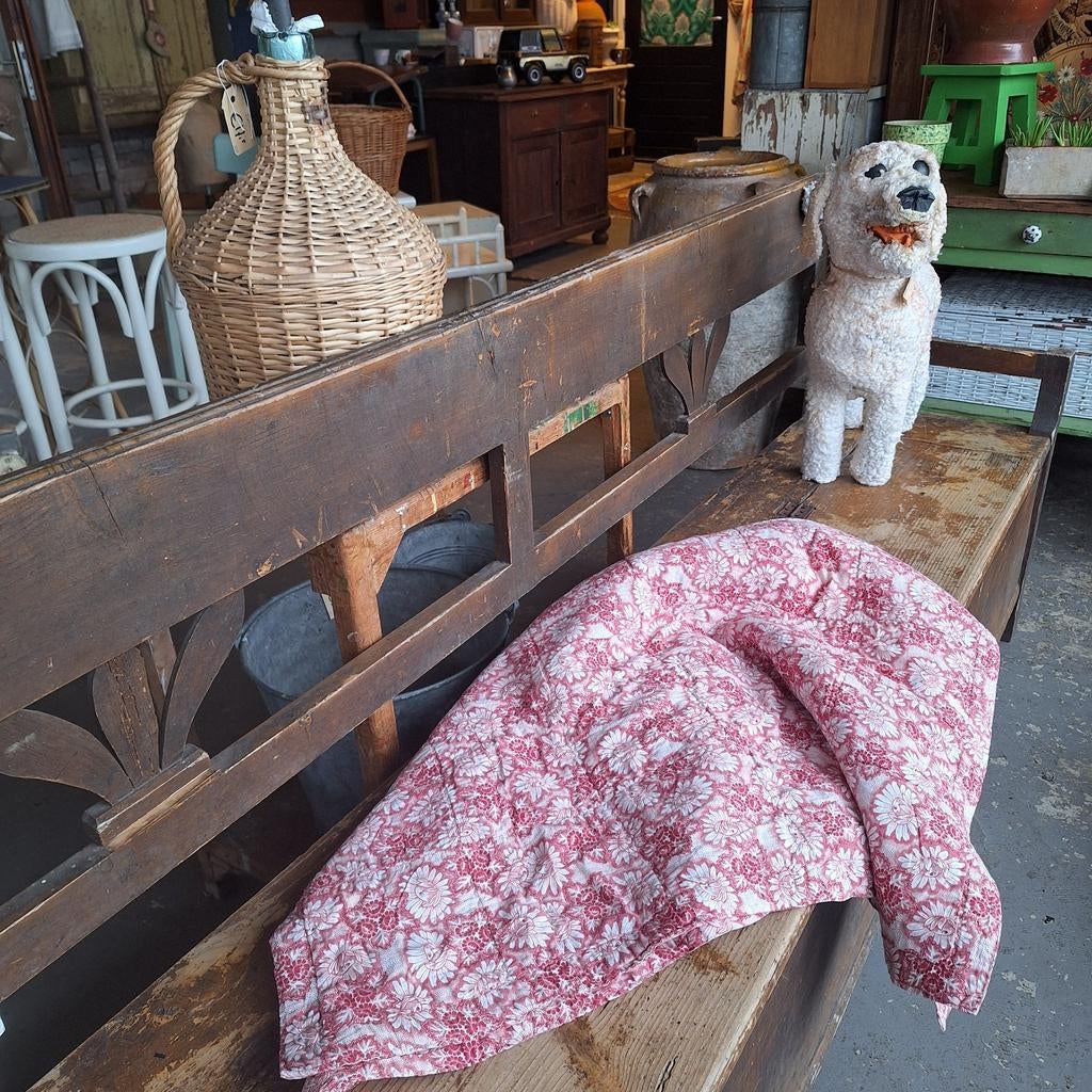 Franse Brocante Bouti Sprei - Rode Bloemen 140x100cm, Antiek en Kunst, Ophalen of Verzenden