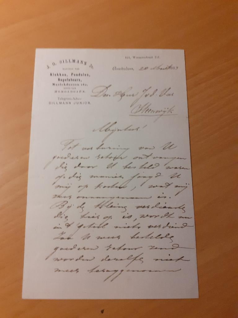 Sillmann klokken pendules Amsterdam factuur 1889, Ophalen of Verzenden, Zo goed als nieuw, Overige typen