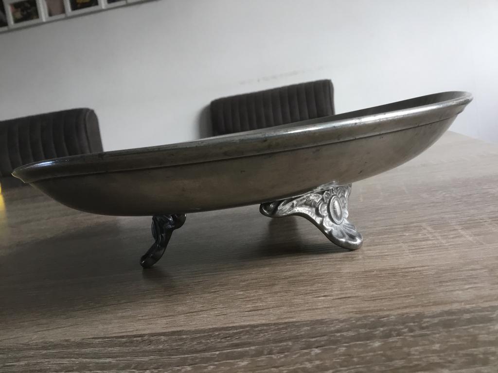 Vintage Schaal Tin op sierlijke pootjes, Ophalen