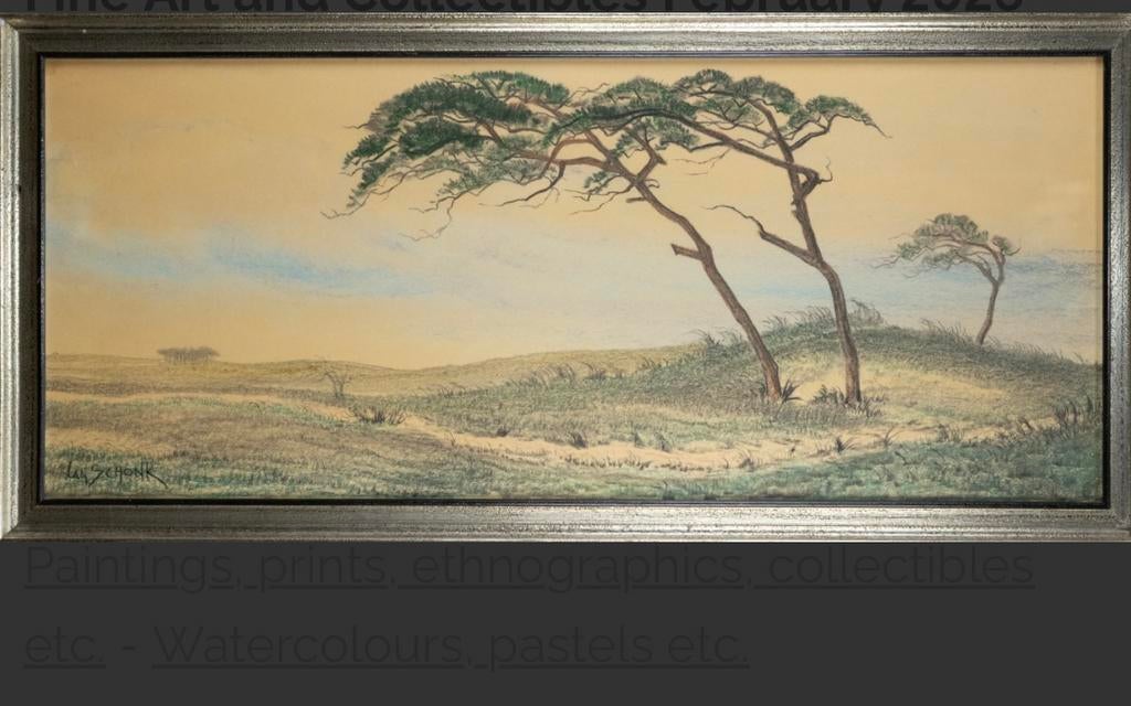 Jan Schonk (1889-1976), heidelandschap, pastel op papier, Ophalen of Verzenden