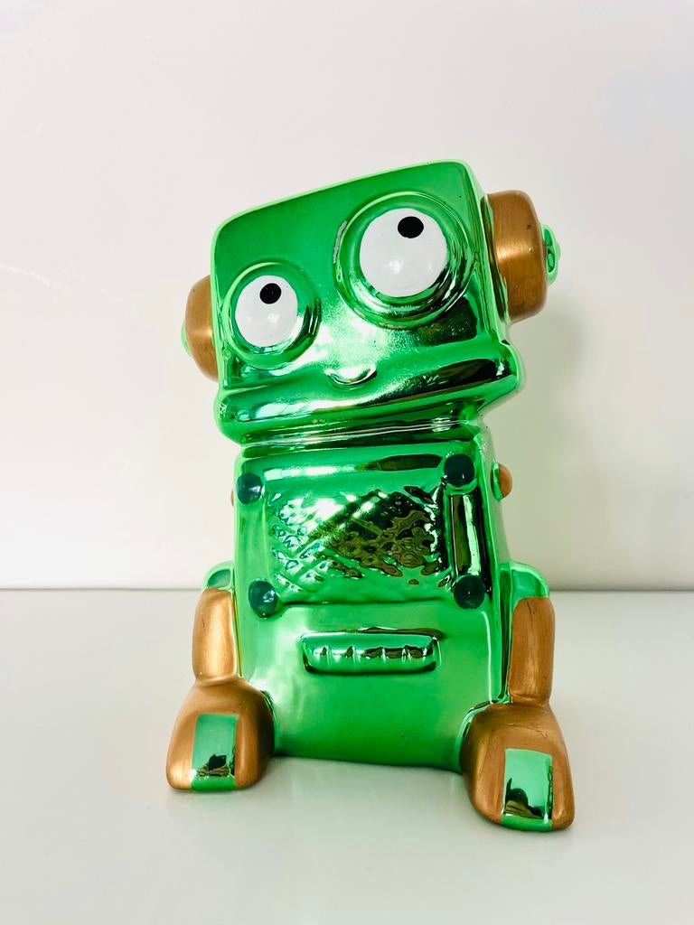 Groen Metalen Robot Spaarpot - Deens Design, Ophalen of Verzenden, Gebruikt