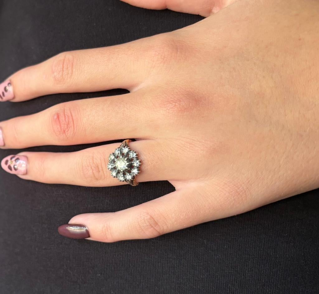 Diamanten rozet 14k gouden antieke ring dames zilver, Verzenden, Goud, Ring, Met edelsteen