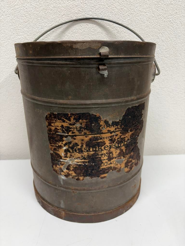 Grote brocante suikerblik vooraadblik ton, Ophalen of Verzenden