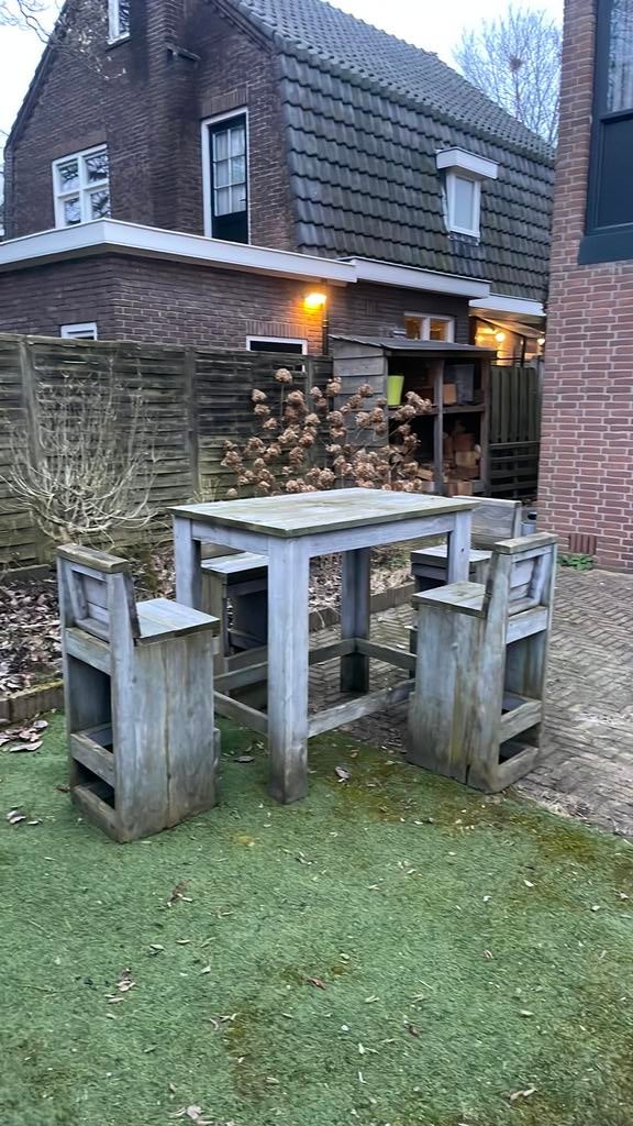 Stijgerhout hoge zit, Tuin en Terras, Ophalen, 4 zitplaatsen, Gebruikt, Steigerhout