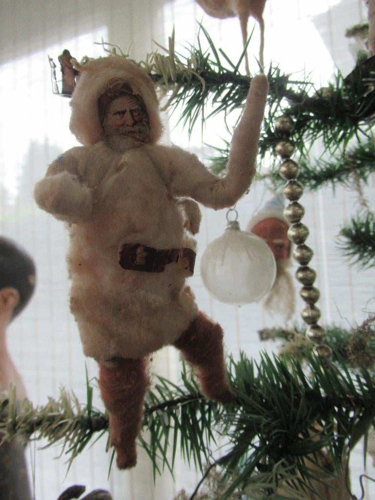 prachtige antieke WATTEN KERSTMAN bruine broek, feathertree, Antiek en Kunst, Ophalen of Verzenden