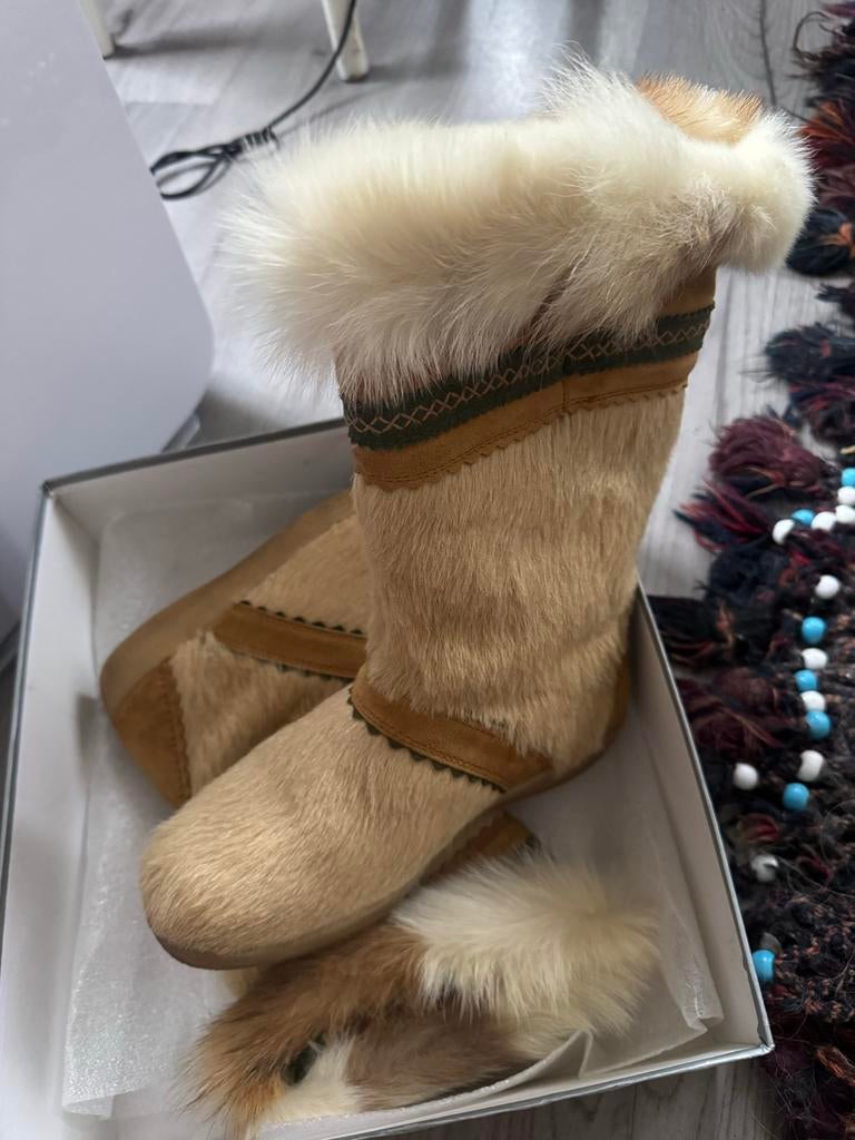 Vintage bont laarzen, Hoge laarzen, Beige, Ophalen of Verzenden, Zo goed als nieuw