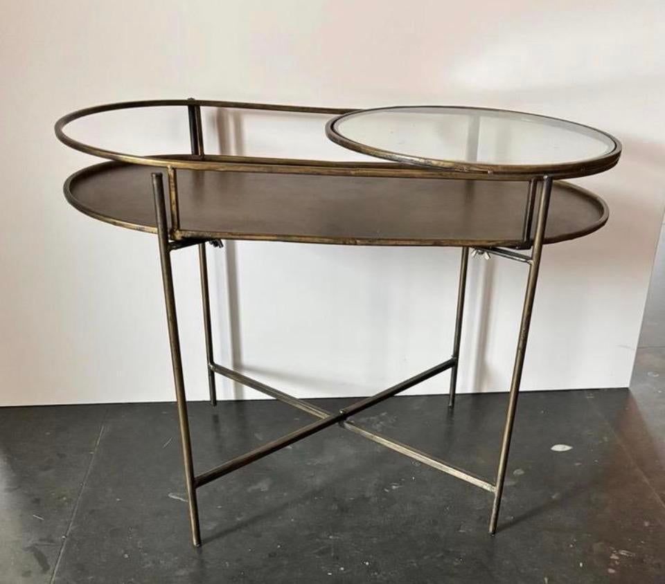 Bronzen bijzettafel met glasplaat - 65x45 cm, Huis en Inrichting, Tafels | Bijzettafels, 45 tot 60 cm, Metaal of Aluminium, Zo goed als nieuw