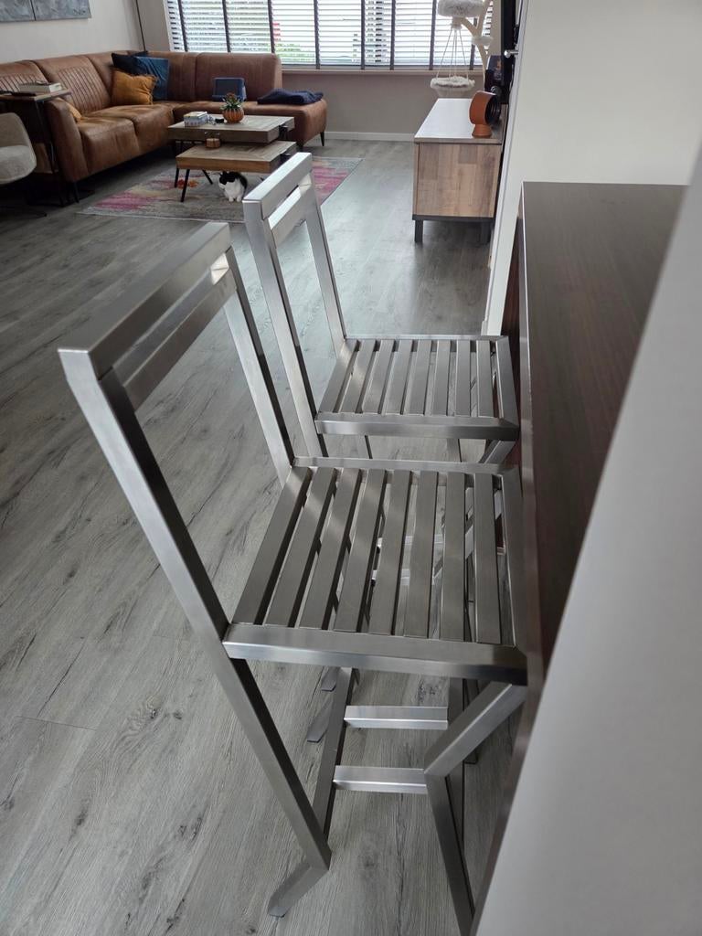 RVS barkrukken - set van 2, Ophalen, Gebruikt, 90 cm of meer, Metaal