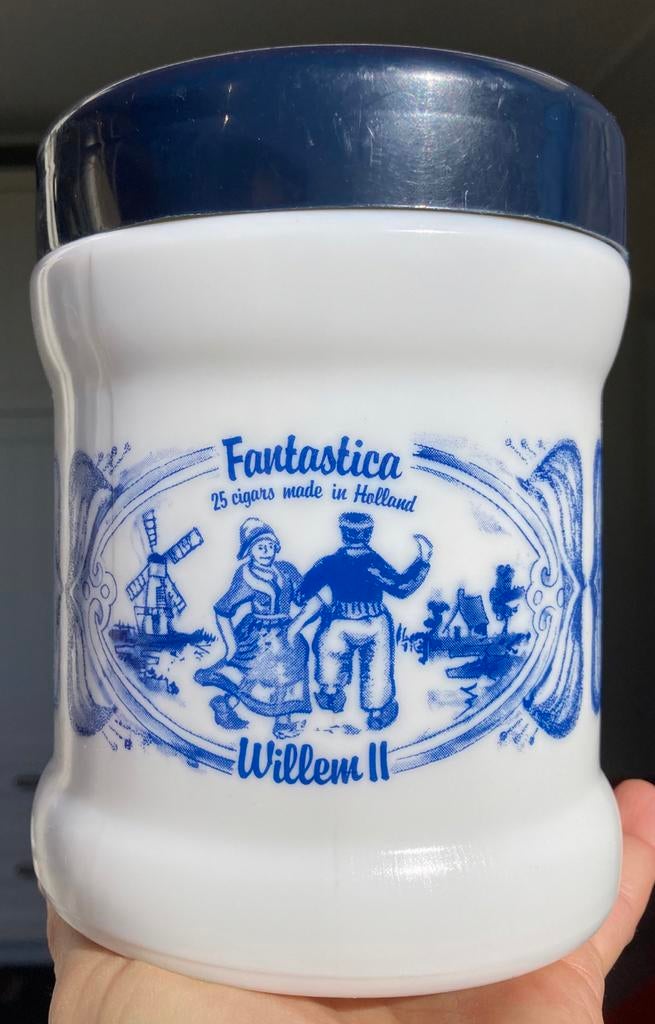 Vintage Willem II Fantastica Sigarenpot - Delfts Blauw, Verzamelen, Merken en Reclamevoorwerpen, Ophalen, Gebruikt, Gebruiksvoorwerp