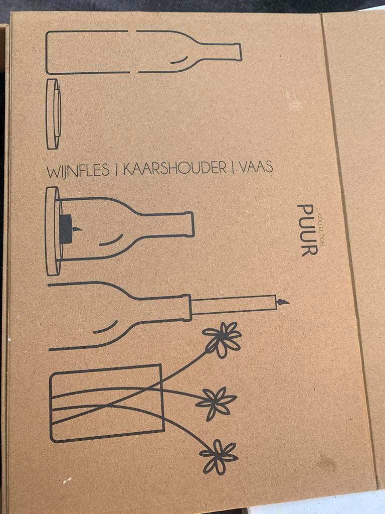 Wijnfles kaarshouder vaas set, Huis en Inrichting, Woonaccessoires | Kandelaars en Kaarsen, Overige materialen, Zwart, Ophalen of Verzenden