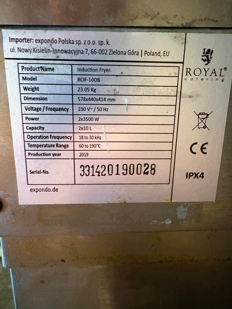 Royal Catering Dubbele Inductie Friteuse RCIF-10DB, 4 liter of meer, Ophalen, Gebruikt, Duo-friteuse