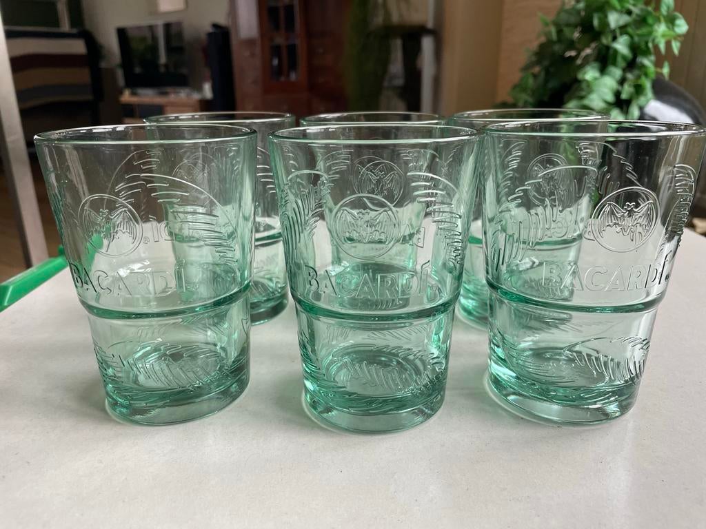 6 Bacardi Mojito Glazen Transparant - Set van 6, Ophalen of Verzenden, Zo goed als nieuw, Overige typen