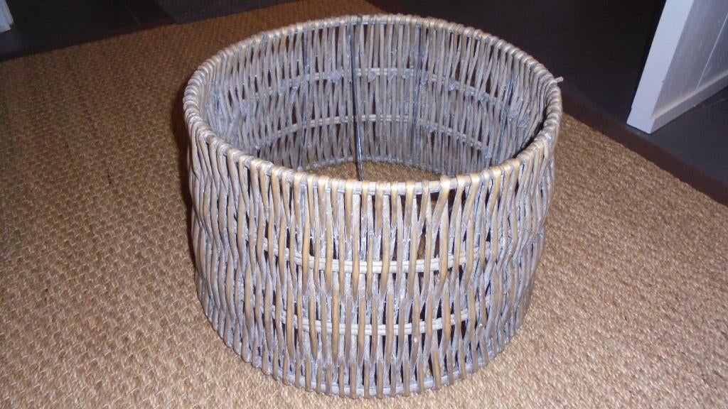 grote rieten lampenkap, staande lamp, doorsnee 45H26cm, Gebruikt, 25 tot 50 cm, Grijs, Rond