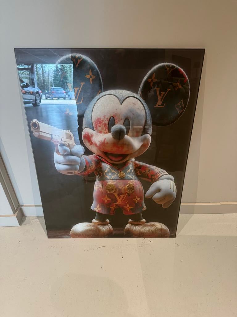 Mickey Mouse met pistool - Modern kunstwerk, Ophalen of Verzenden