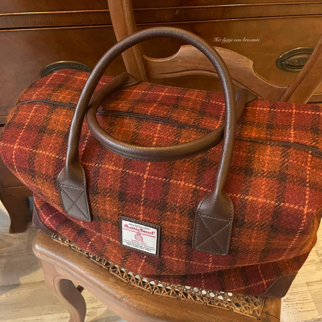 Schotse Harris Tweed weekendtas Rusty Orange Check, Bruin, Ophalen of Verzenden, Info@hetlijstjevanbrocante.nl, Westdijk 41 3241 GT Middelharnis
