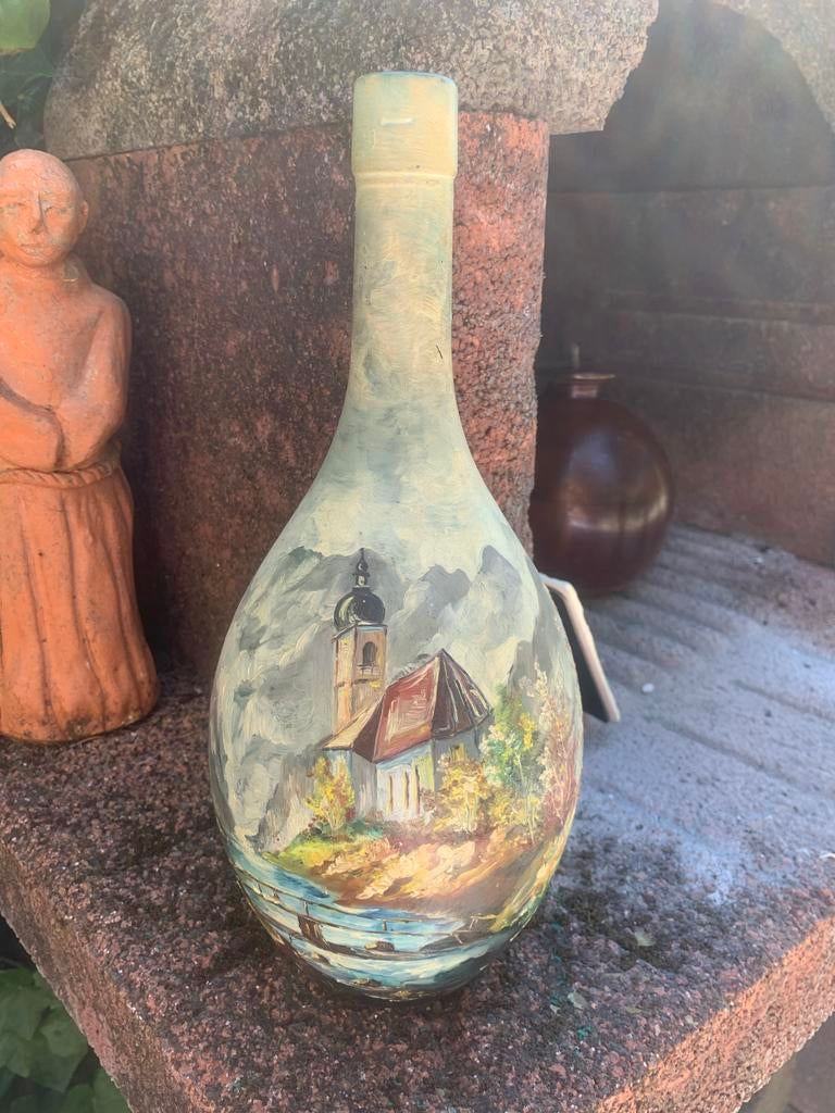 Antieke handbeschilderde fles, Ophalen of Verzenden