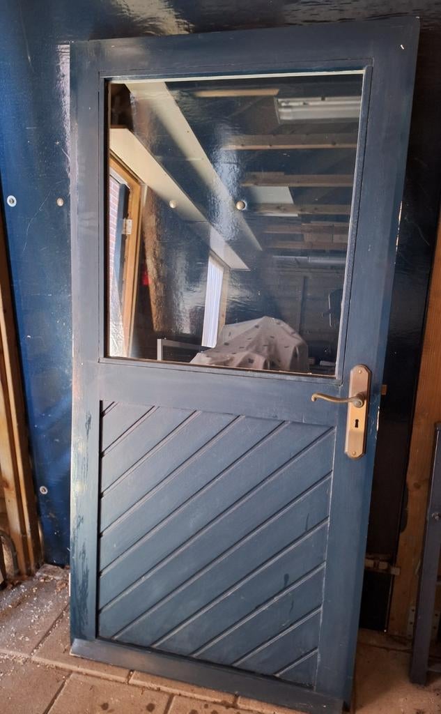 Houten buitendeur met glas en beslag, Ophalen, Gebruikt, 80 tot 100 cm, Minder dan 200 cm