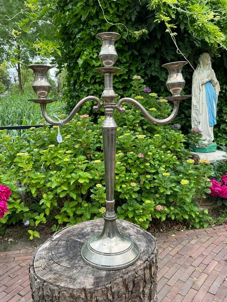 Grote oude zilverkleurige kandelaar ❤️ 3 arms, Ophalen of Verzenden