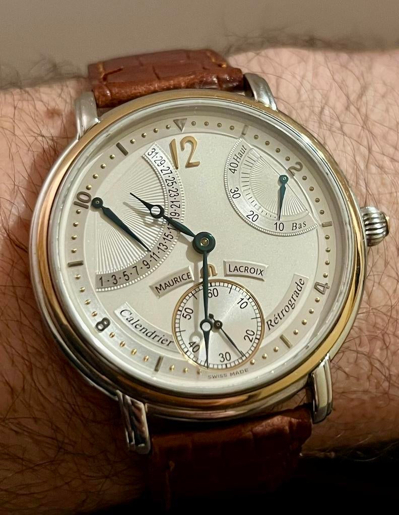 Maurice Lacroix Masterpiece Calendrier Rétrograde 18 krt, Overige merken, Leer, Polshorloge, Ophalen of Verzenden