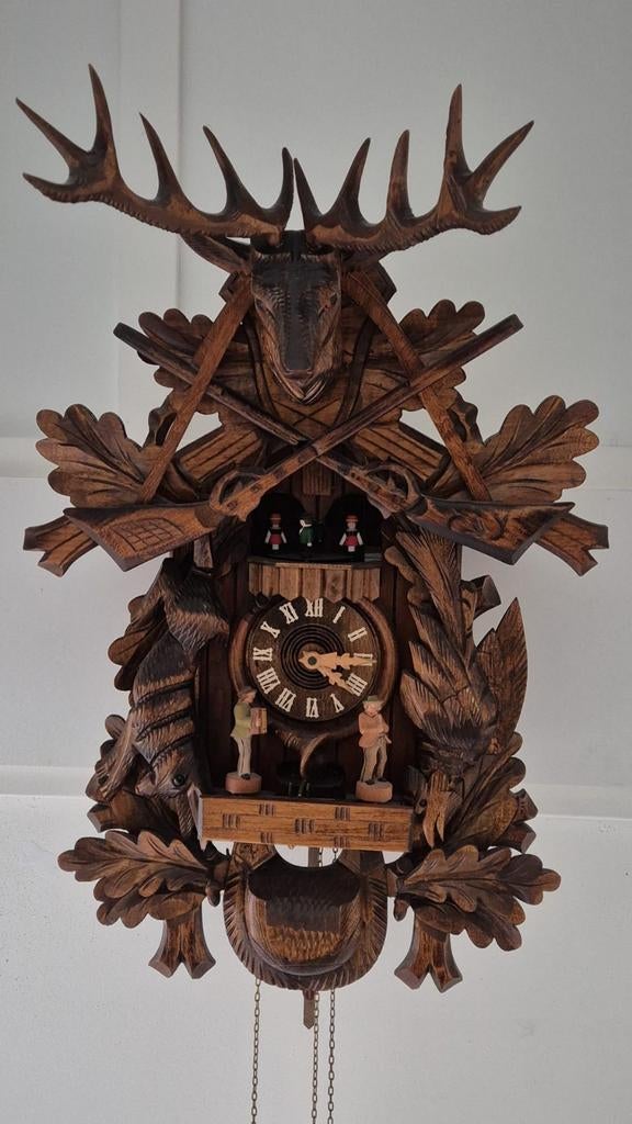 Handgemaakte houten duitse jachtklok, Ophalen of Verzenden