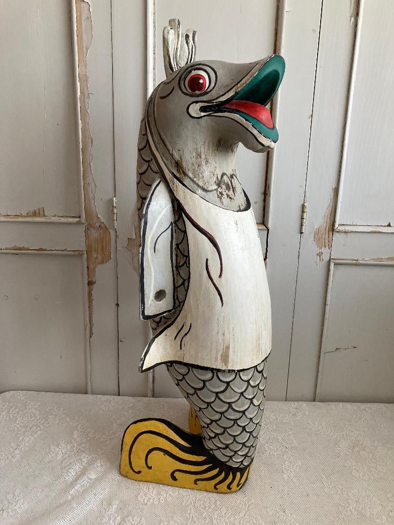 Brocante oude houten vis, Ophalen of Verzenden