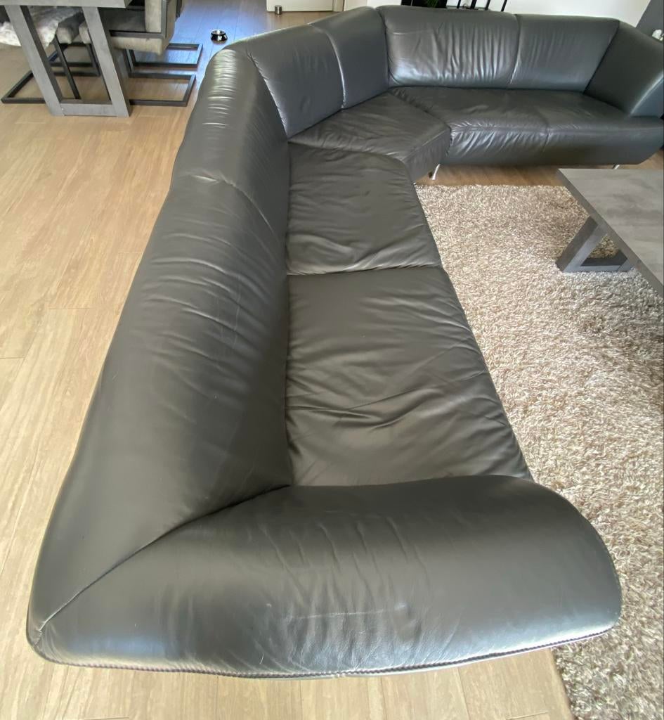 Leren hoekbank grijs - Snel ophalen!, Huis en Inrichting, Banken | Bankstellen, Ophalen, Gebruikt, 100 tot 125 cm, Hoekbank