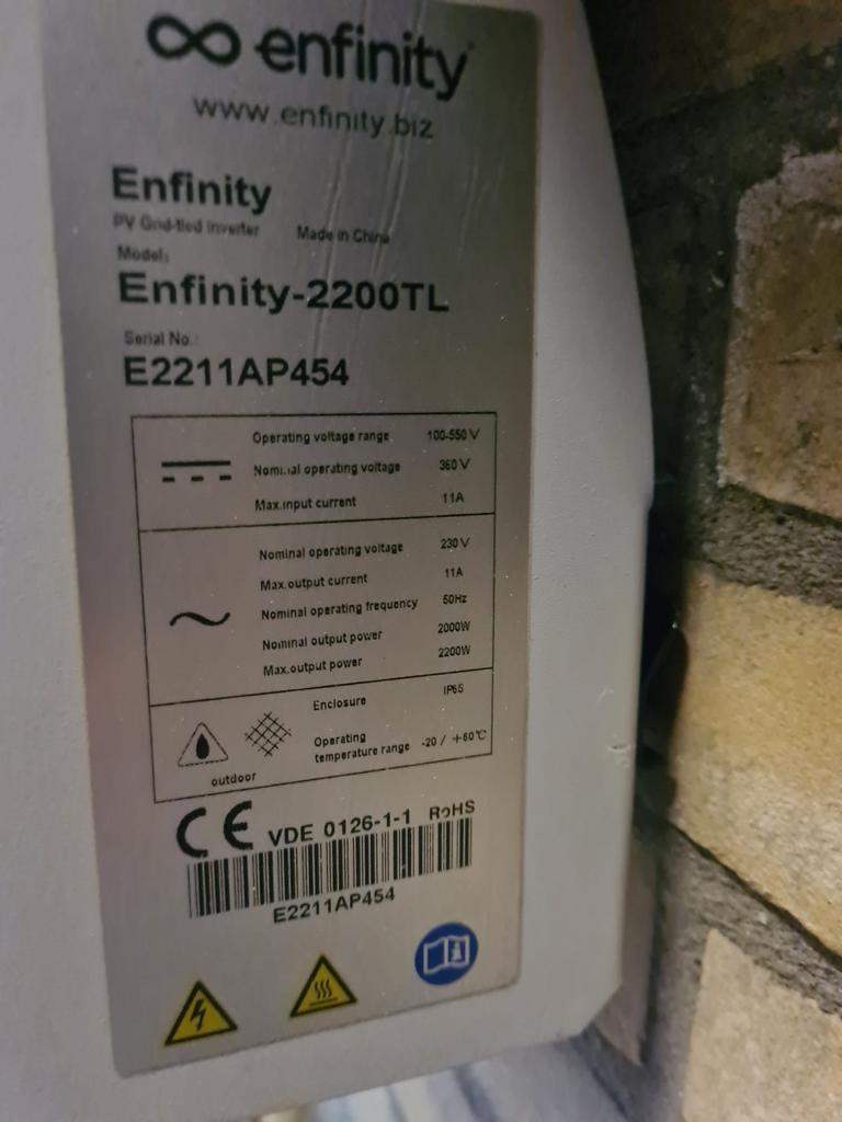 Enfinity-2200TL PV Grid-tied Omvormer, Ophalen of Verzenden, Gebruikt, Overige typen, 200 wattpiek of meer
